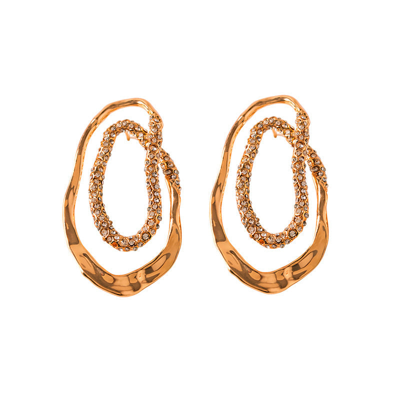Gold-Toned Geometric Stud Earrings with Crystal Accents
