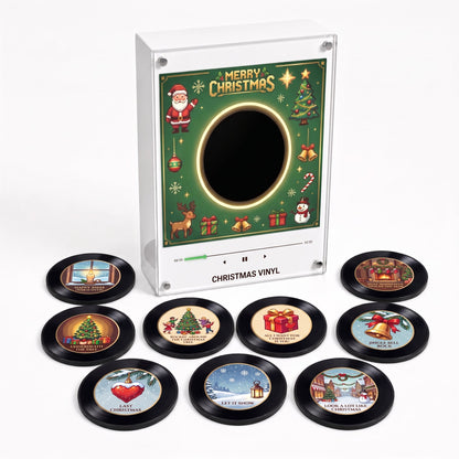 Christmas Vinyl Frame — Magnetic Fridge Music Player with Christmas Collectible Discs, LED Holiday Decor, Ideal Xmas Gift