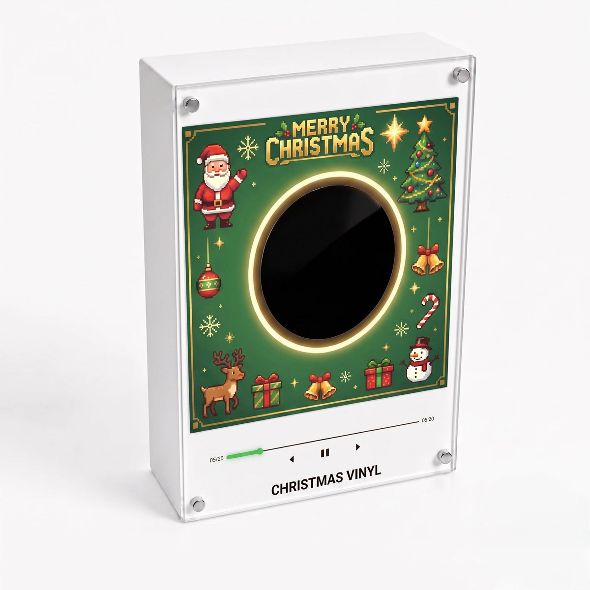 Christmas Vinyl Frame — Magnetic Fridge Music Player with Christmas Collectible Discs, LED Holiday Decor, Ideal Xmas Gift