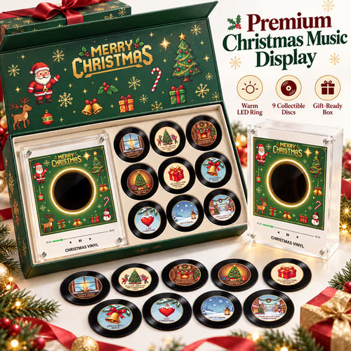 Christmas Vinyl Frame — Magnetic Fridge Music Player with Christmas Collectible Discs, LED Holiday Decor, Ideal Xmas Gift
